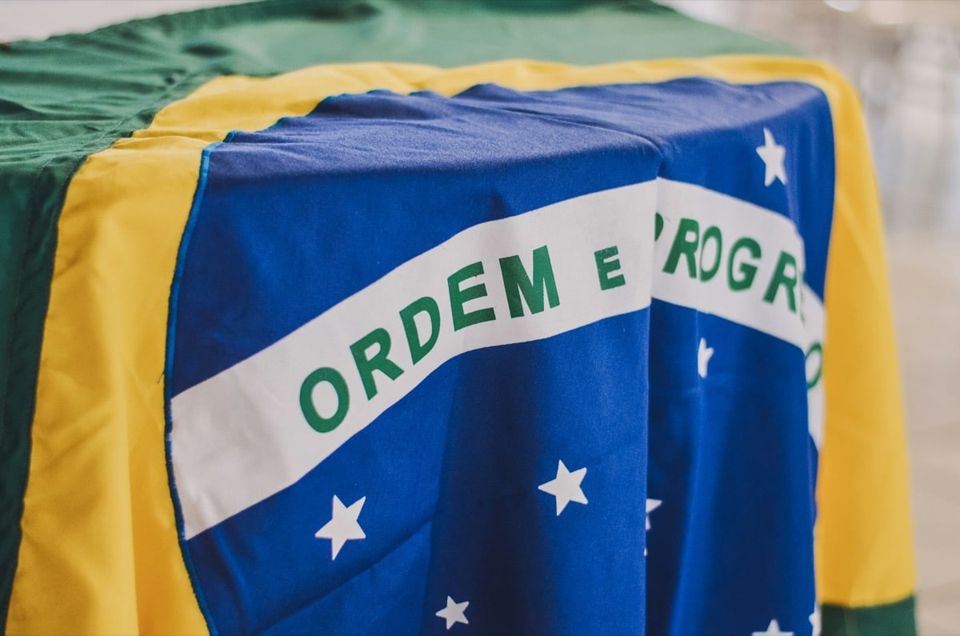 The Brazilian flag with the words “Ordem e Progresso”.